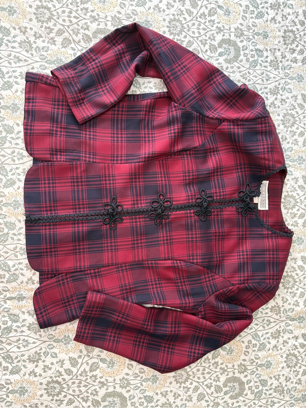 Tartan Plaid Red & Blue Decorative Button Jacket